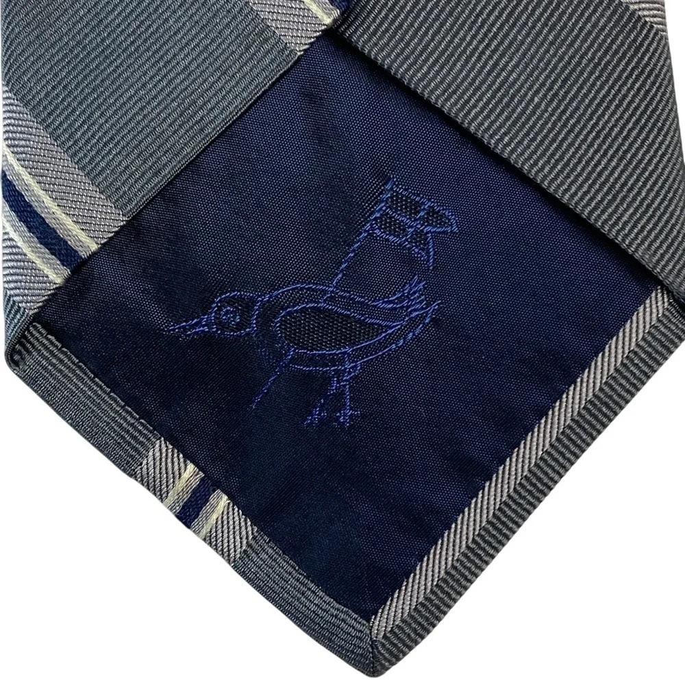 FAÇONNABLE Faconnable Men’s Silk Tie Necktie Diagonal Stripes Gray Blue White - Picture 2 of 6